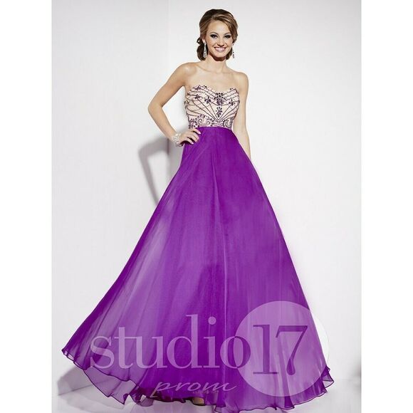 Studio 17 Chiffon Strapless Prom Dress 12562 Purple - Picture 1 of 5